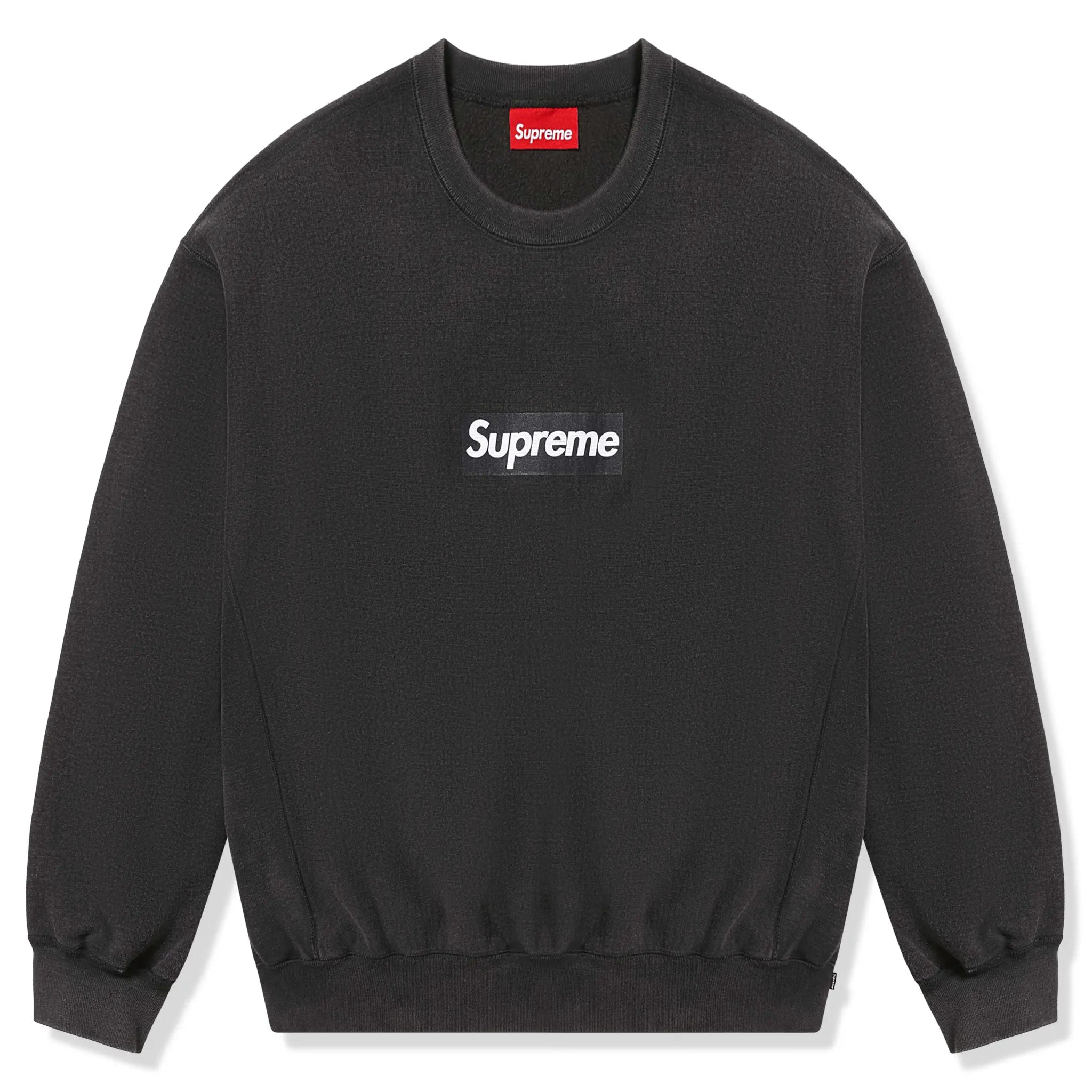 Front view of Supreme Washed Box Logo Black Crewneck